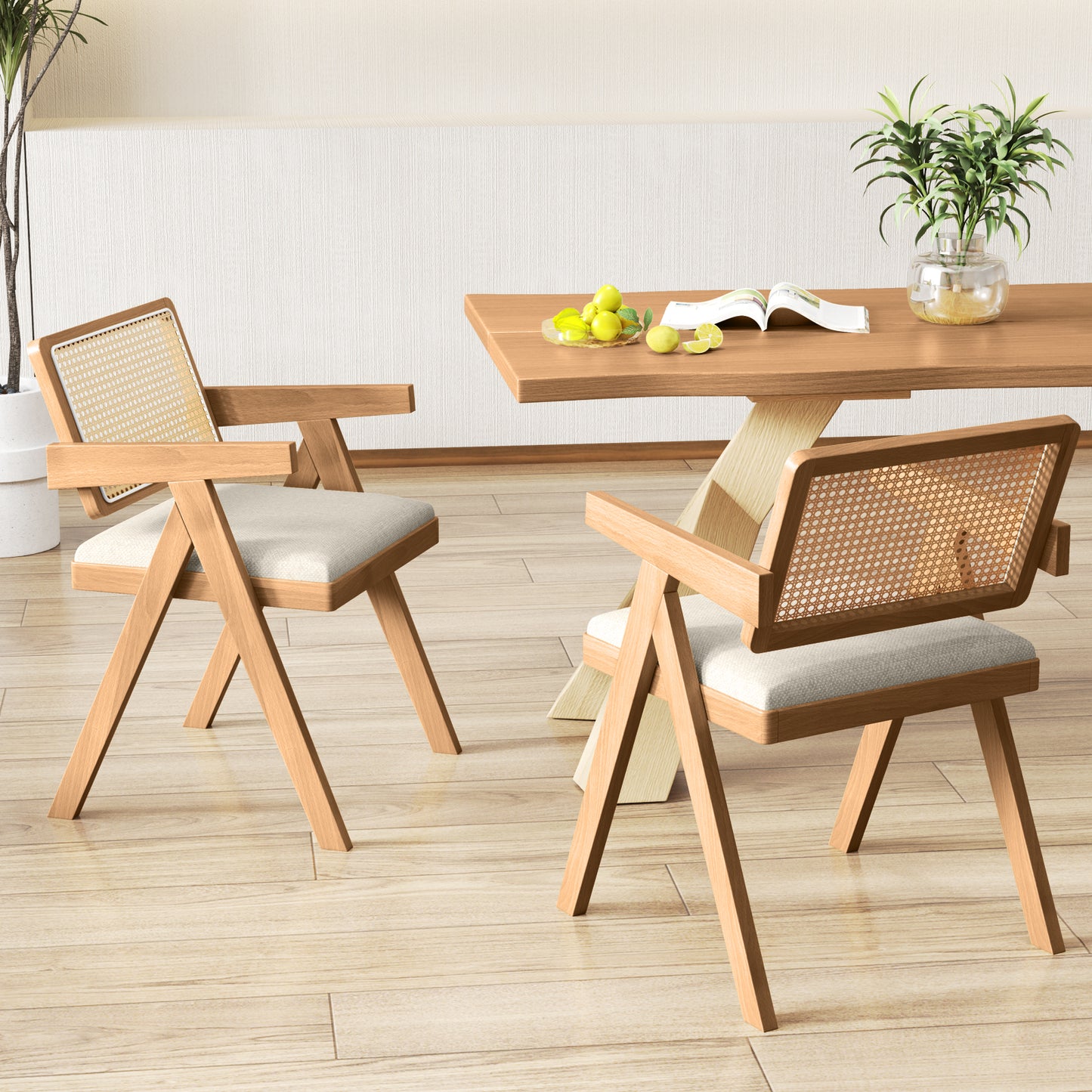Rattan Accent Chairs Set of 2 with Padded Cushions
