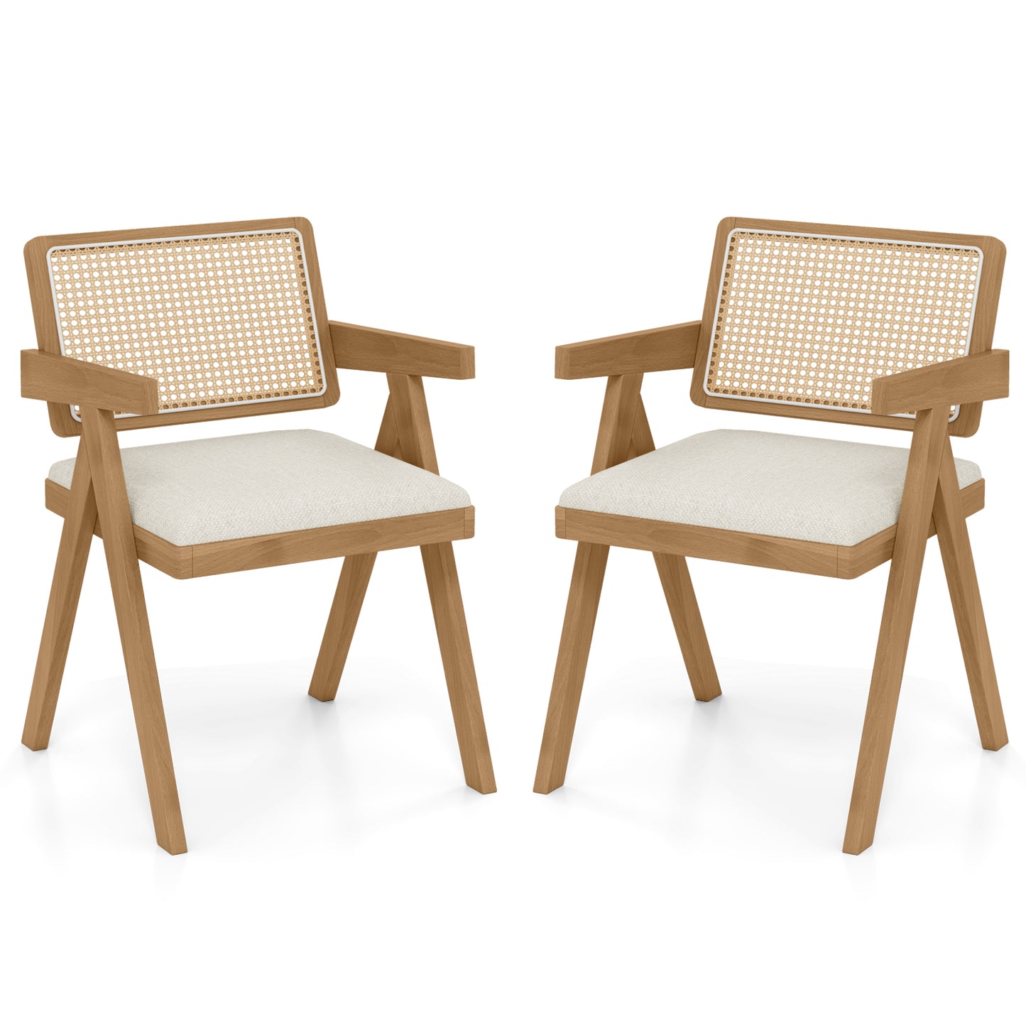 Rattan Accent Chairs Set of 2 with Padded Cushions