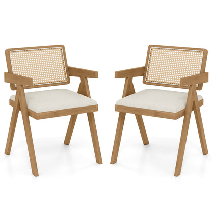 Rattan Accent Chairs Set of 2 with Padded Cushions