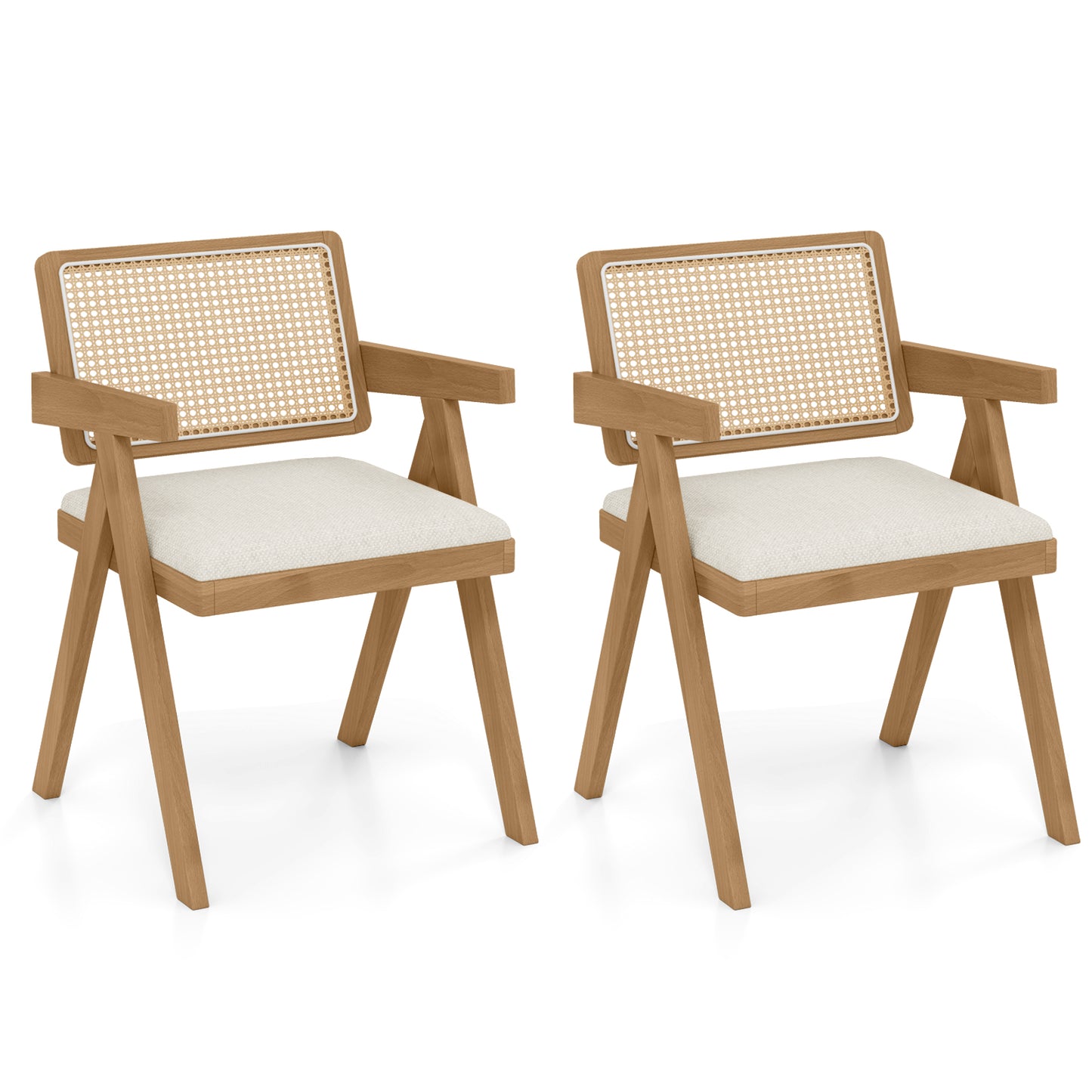 Rattan Accent Chairs Set of 2 with Padded Cushions