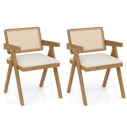 Rattan Accent Chairs Set of 2 with Padded Cushions