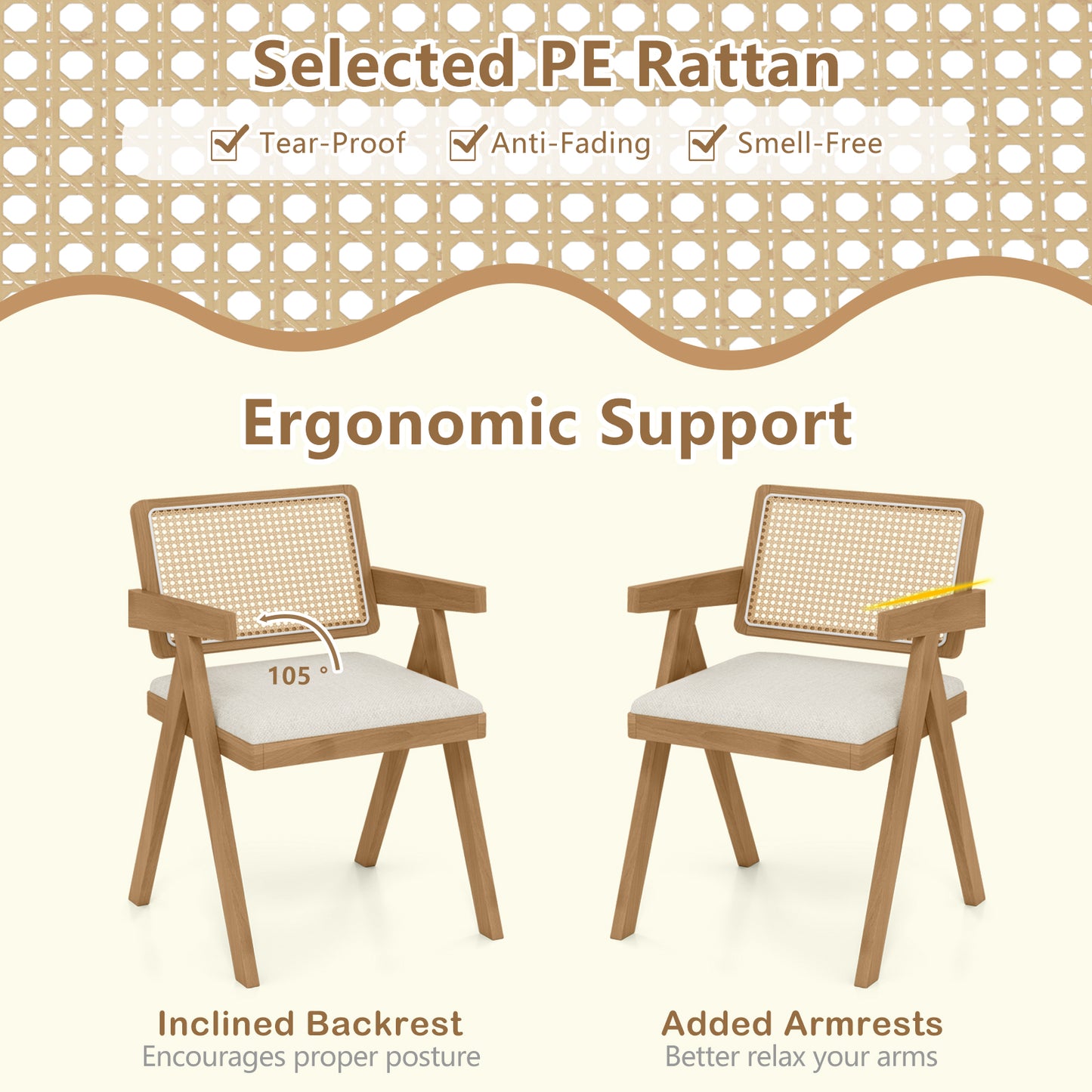 Rattan Accent Chairs Set of 2 with Padded Cushions