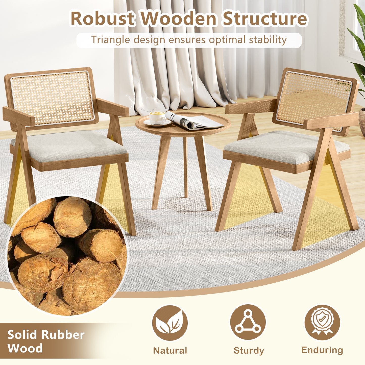Rattan Accent Chairs Set of 2 with Padded Cushions
