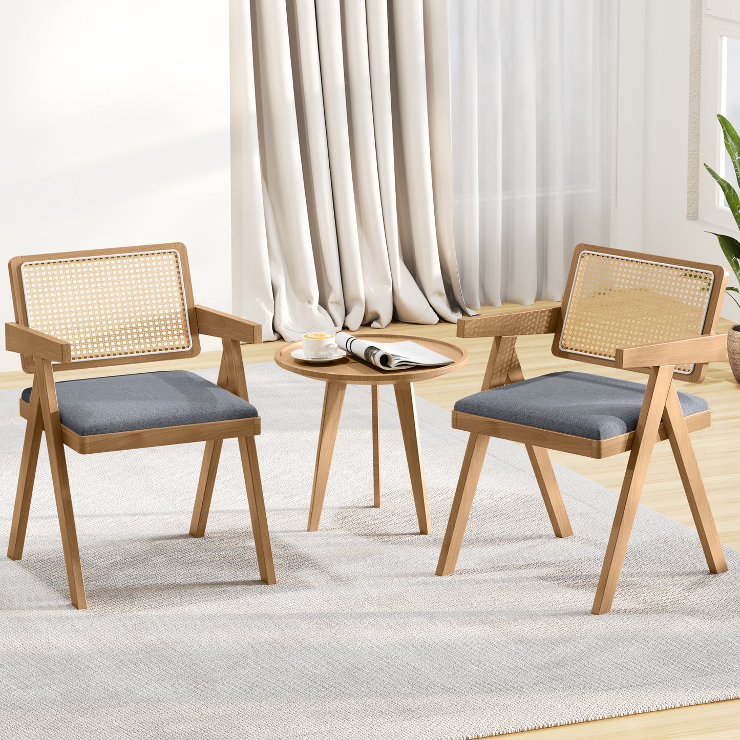 Rattan Accent Chairs Set of 2 with Padded Cushions