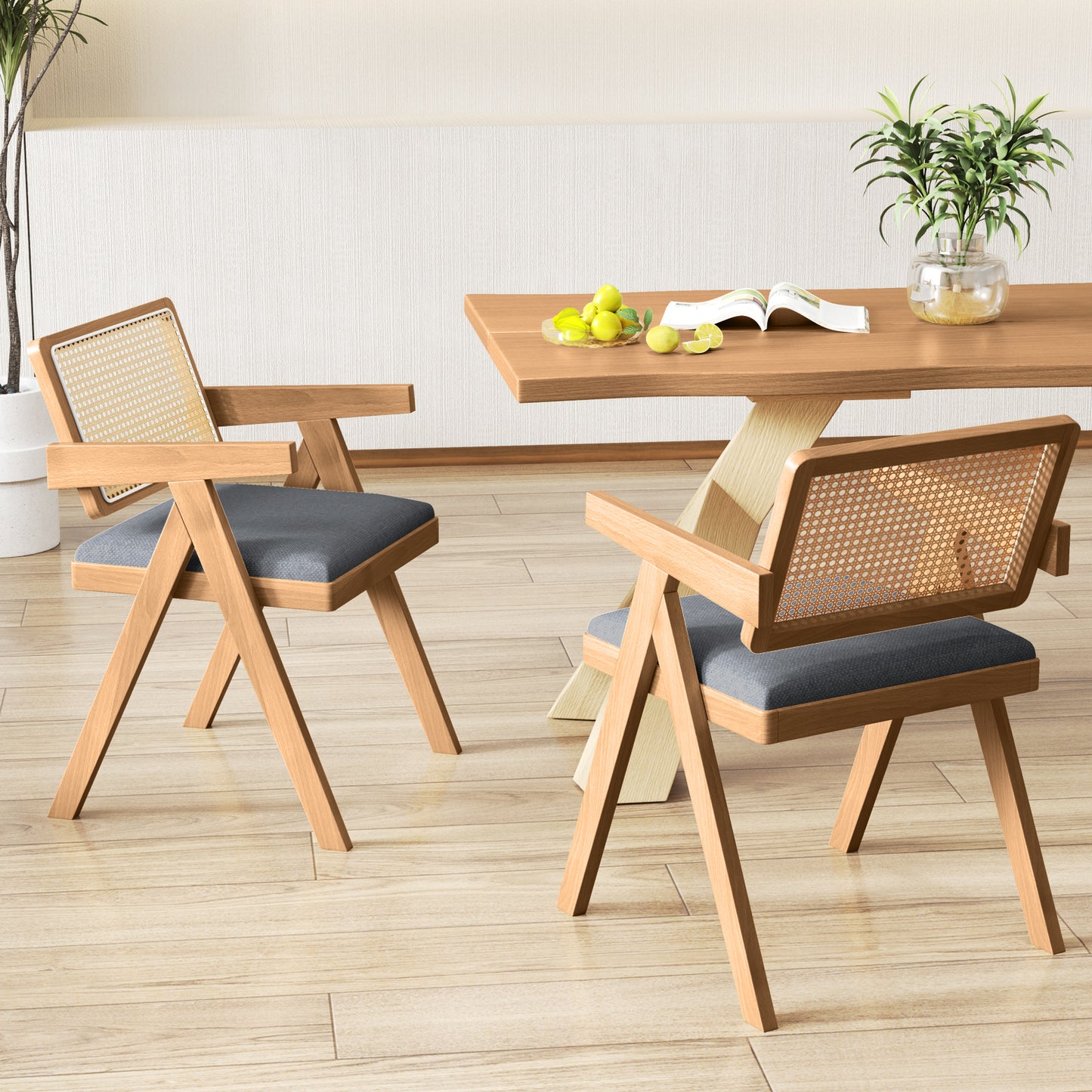 Rattan Accent Chairs Set of 2 with Padded Cushions