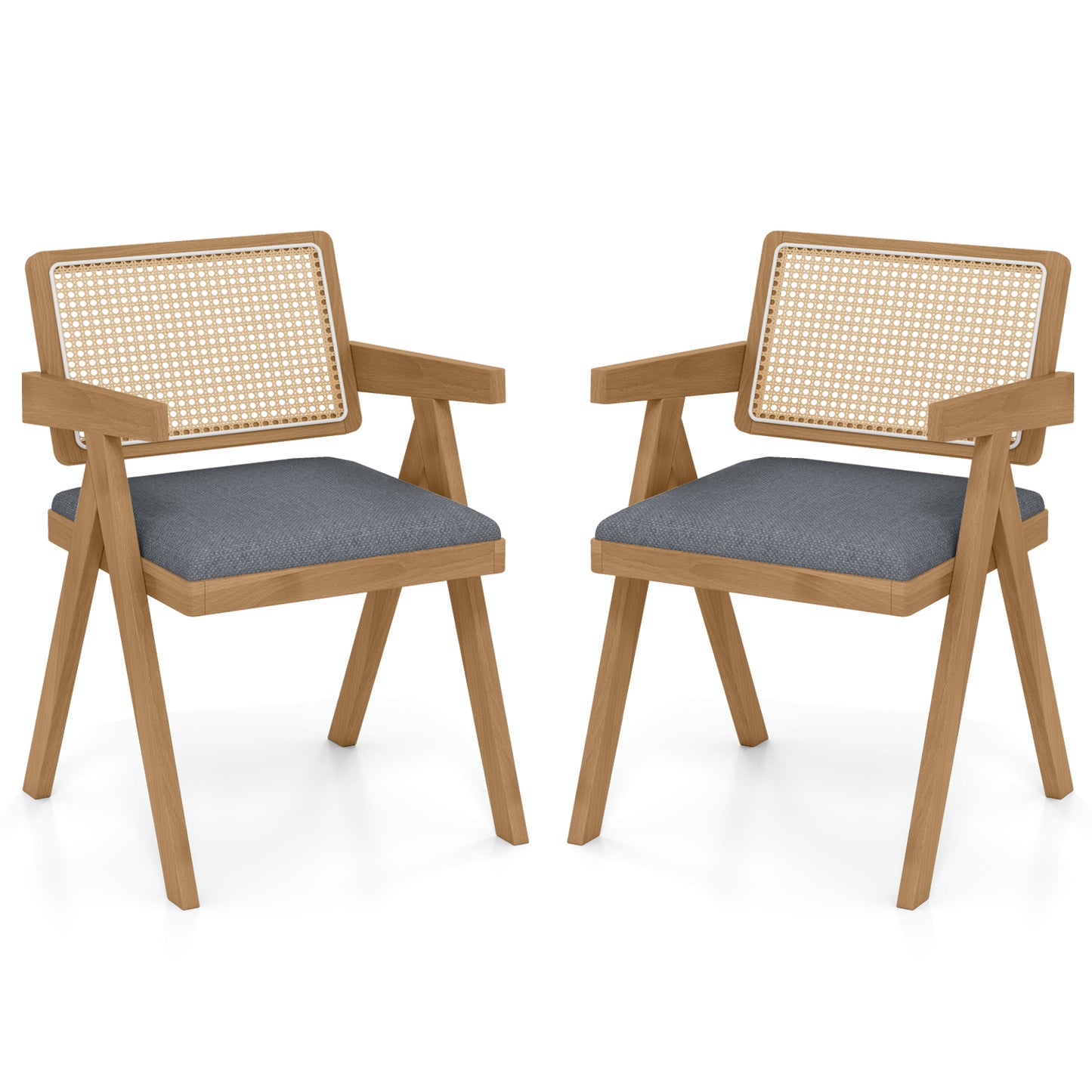 Rattan Accent Chairs Set of 2 with Padded Cushions