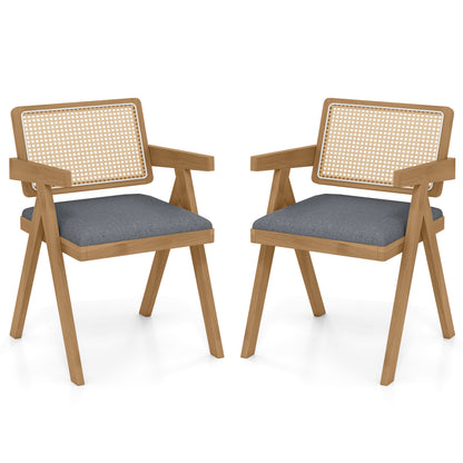 Rattan Accent Chairs Set of 2 with Padded Cushions