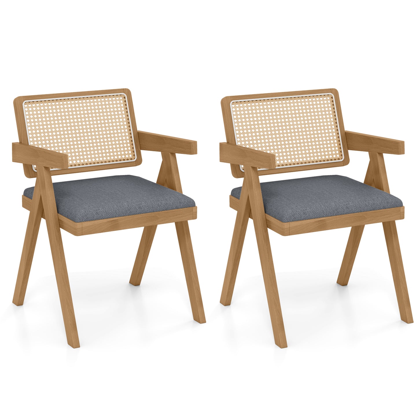 Rattan Accent Chairs Set of 2 with Padded Cushions