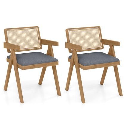 Rattan Accent Chairs Set of 2 with Padded Cushions