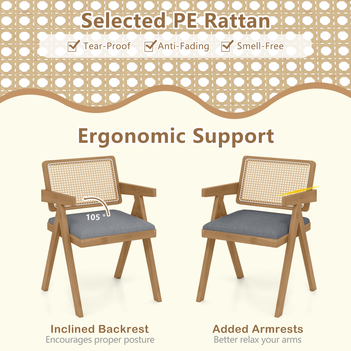 Rattan Accent Chairs Set of 2 with Padded Cushions