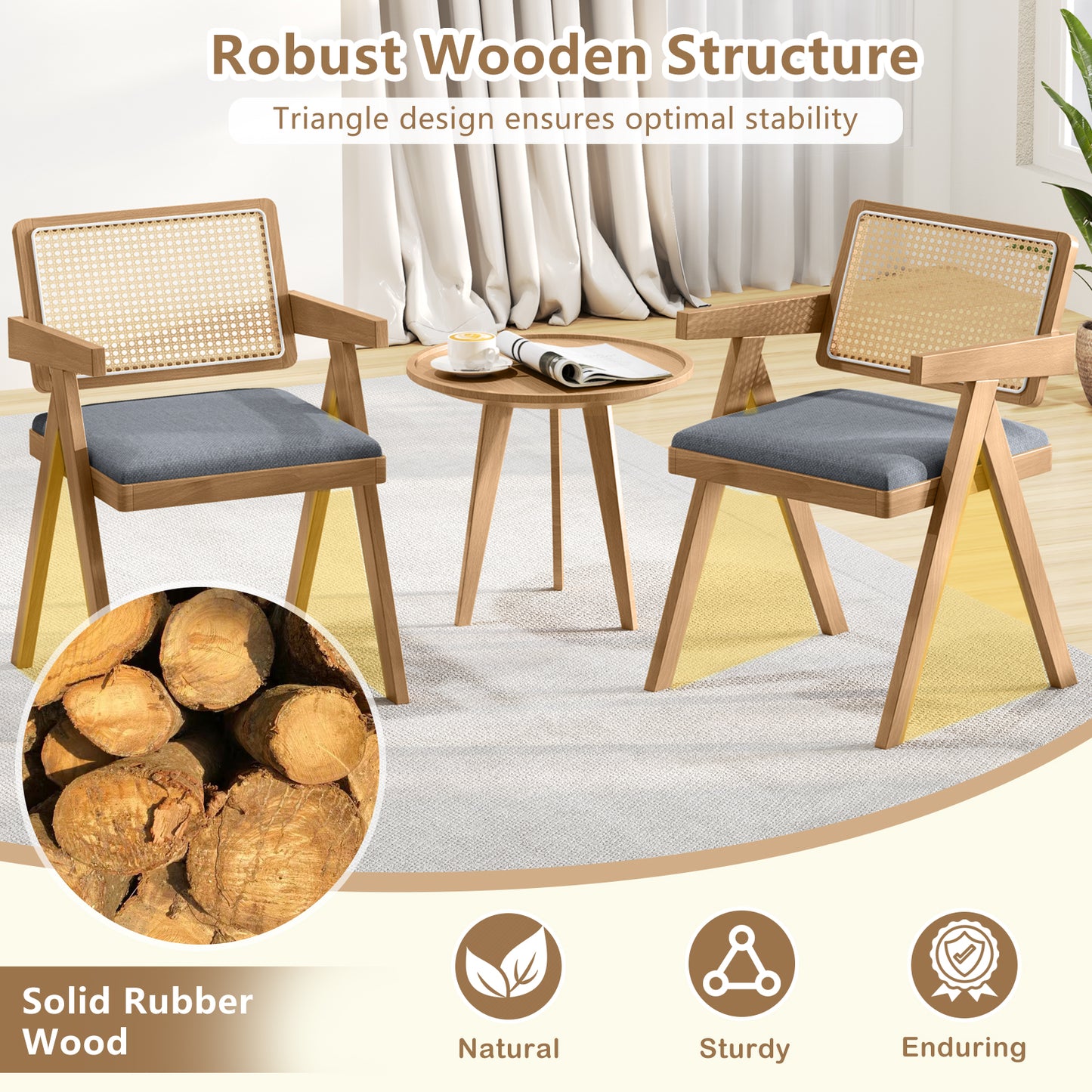 Rattan Accent Chairs Set of 2 with Padded Cushions