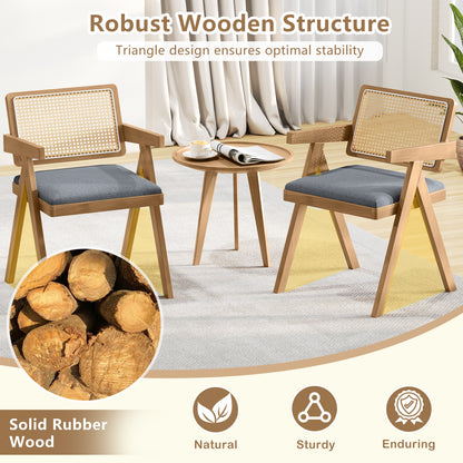 Rattan Accent Chairs Set of 2 with Padded Cushions