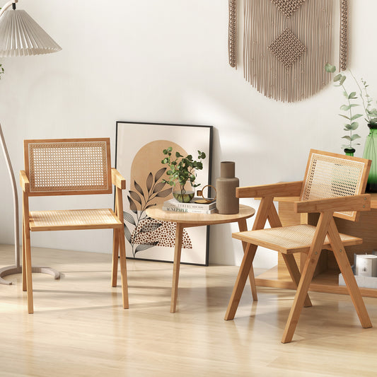Rattan Accent Chairs Set of 2 with Bamboo Frame