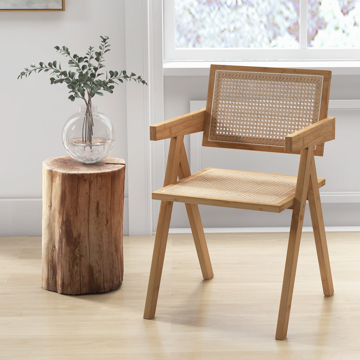 Rattan Accent Chairs Set of 2 with Bamboo Frame