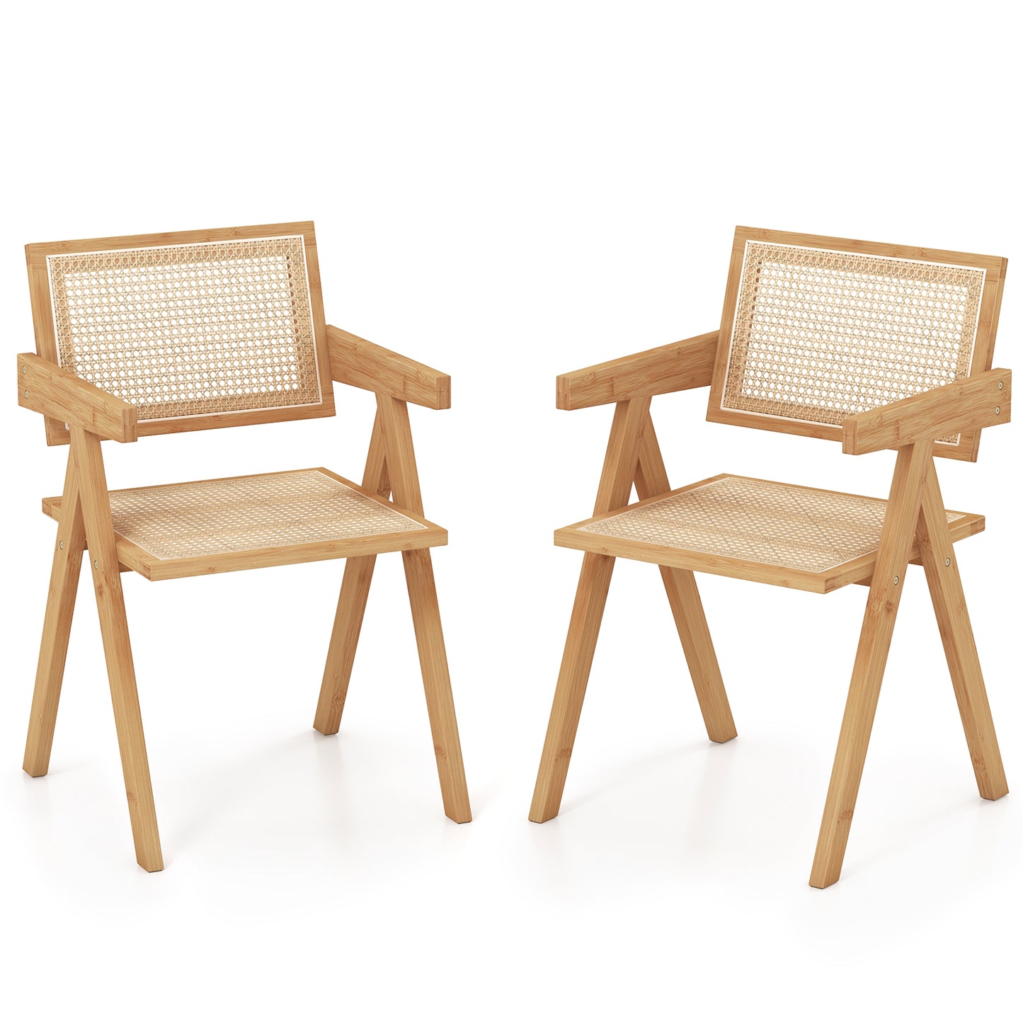 Rattan Accent Chairs Set of 2 with Bamboo Frame