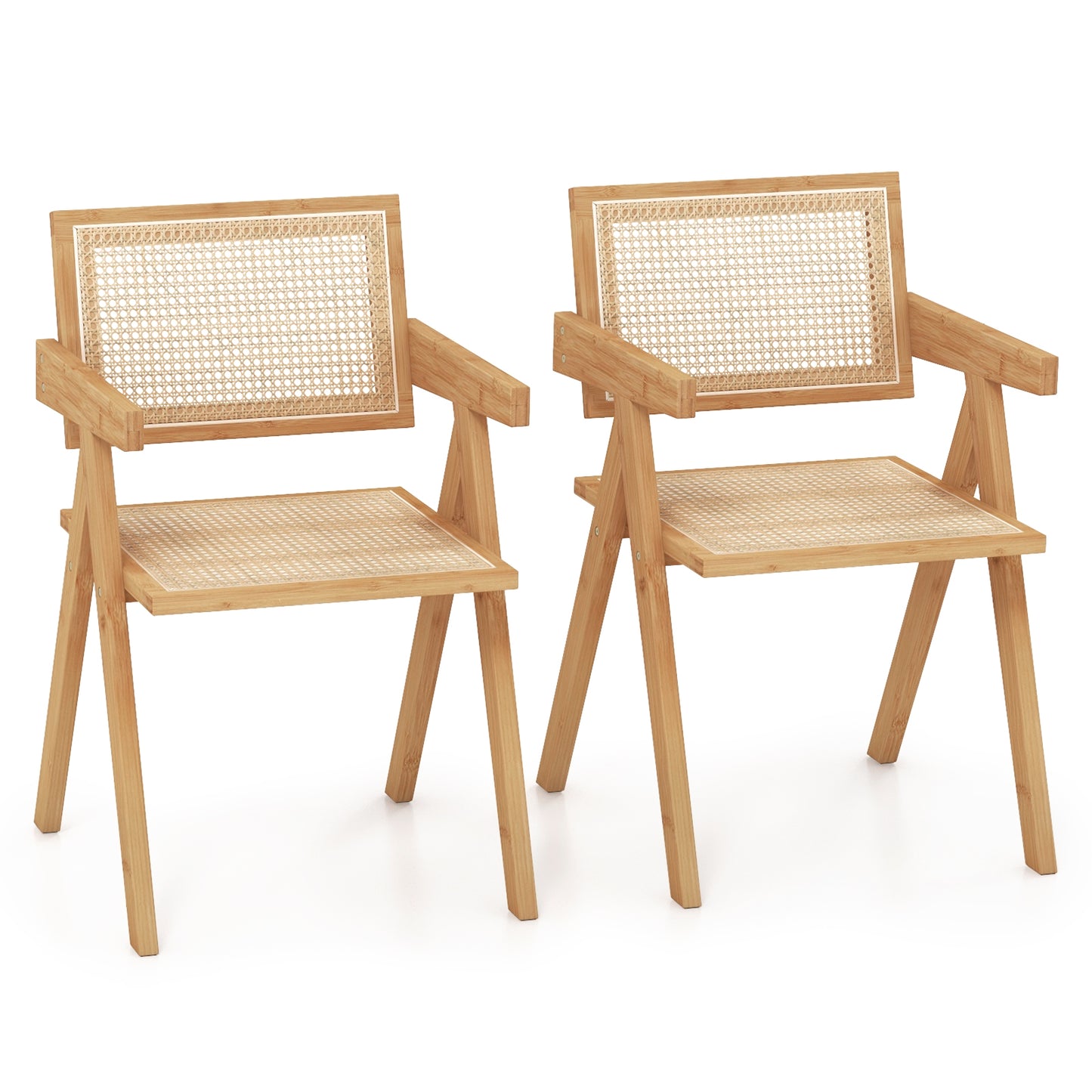 Rattan Accent Chairs Set of 2 with Bamboo Frame