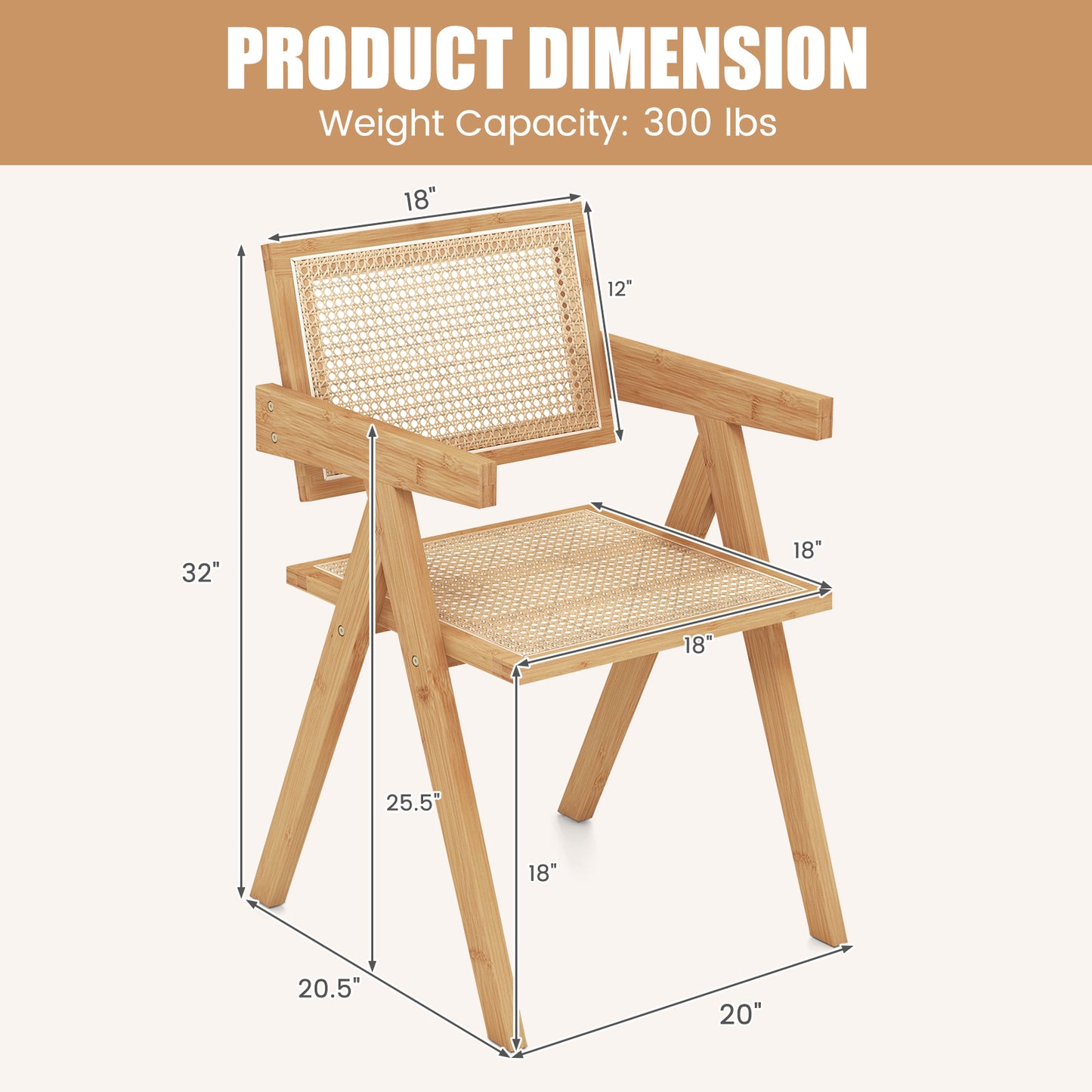 Rattan Accent Chairs Set of 2 with Bamboo Frame