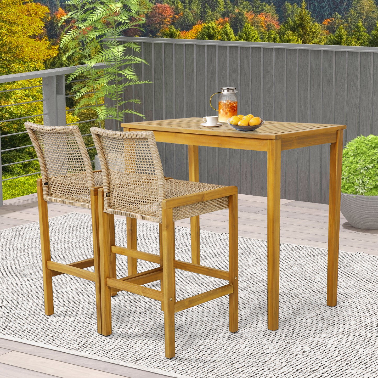 Rattan Patio Bar Stools Set of 2 with Backrest