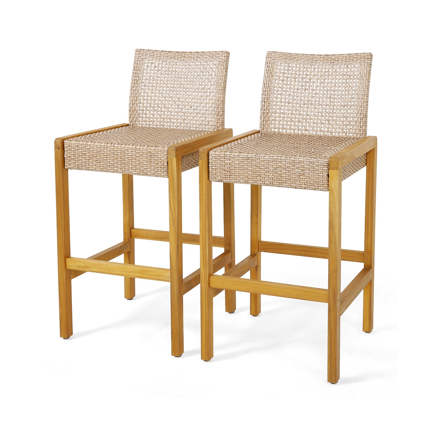 Rattan Patio Bar Stools Set of 2 with Backrest