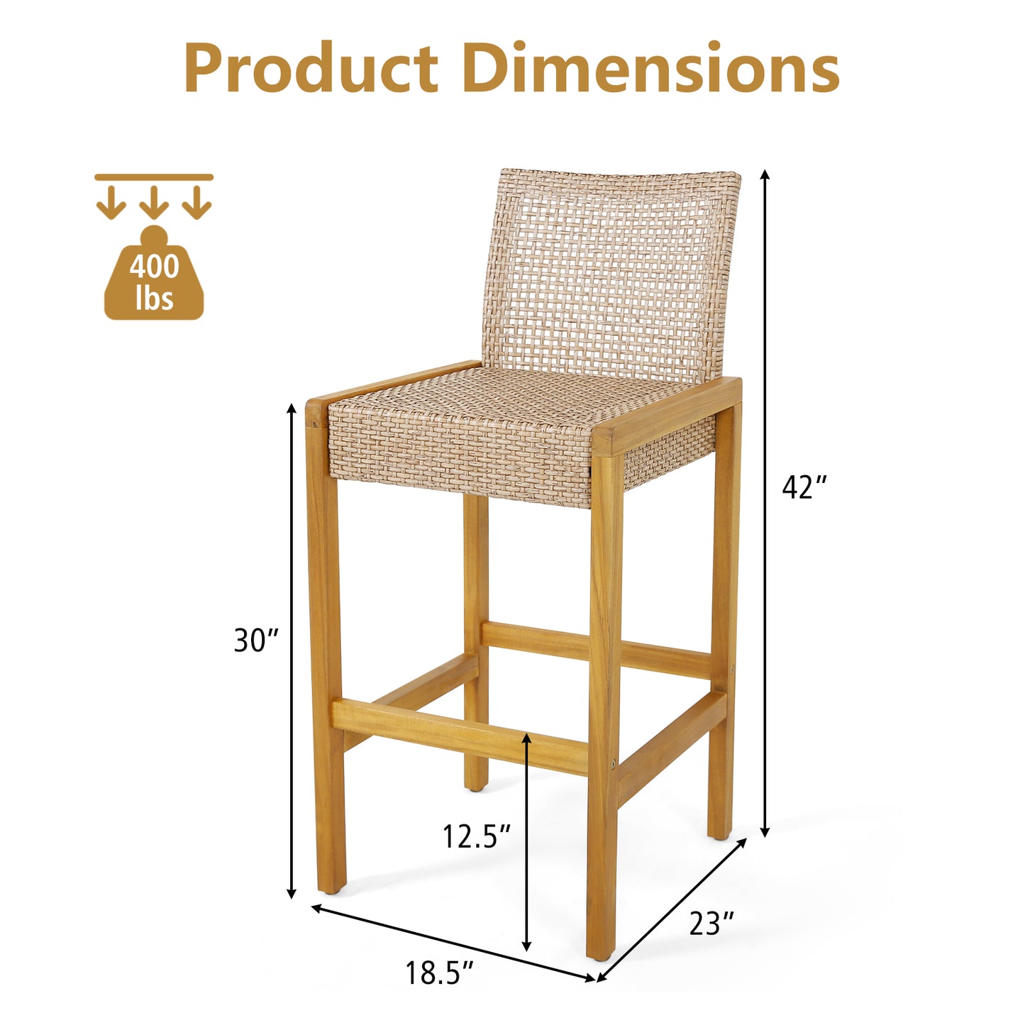 Rattan Patio Bar Stools Set of 2 with Backrest