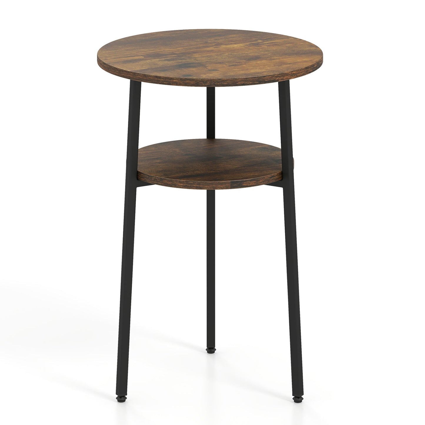 Round Side Table Set with Storage Shelf - Rustic Brown