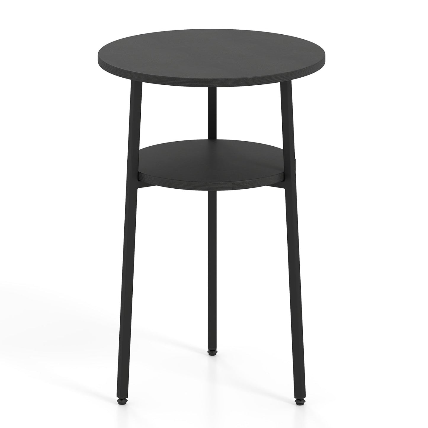 Round Side Table Set with Storage Shelf - Rustic Brown