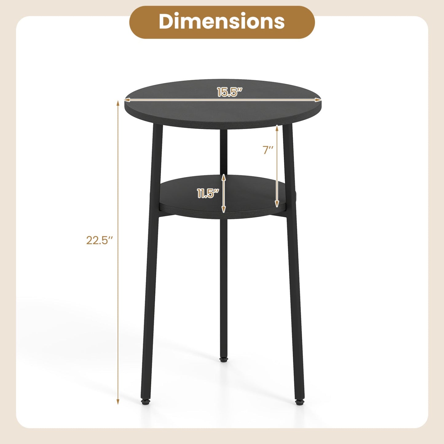 Round Side Table Set with Storage Shelf - Rustic Brown
