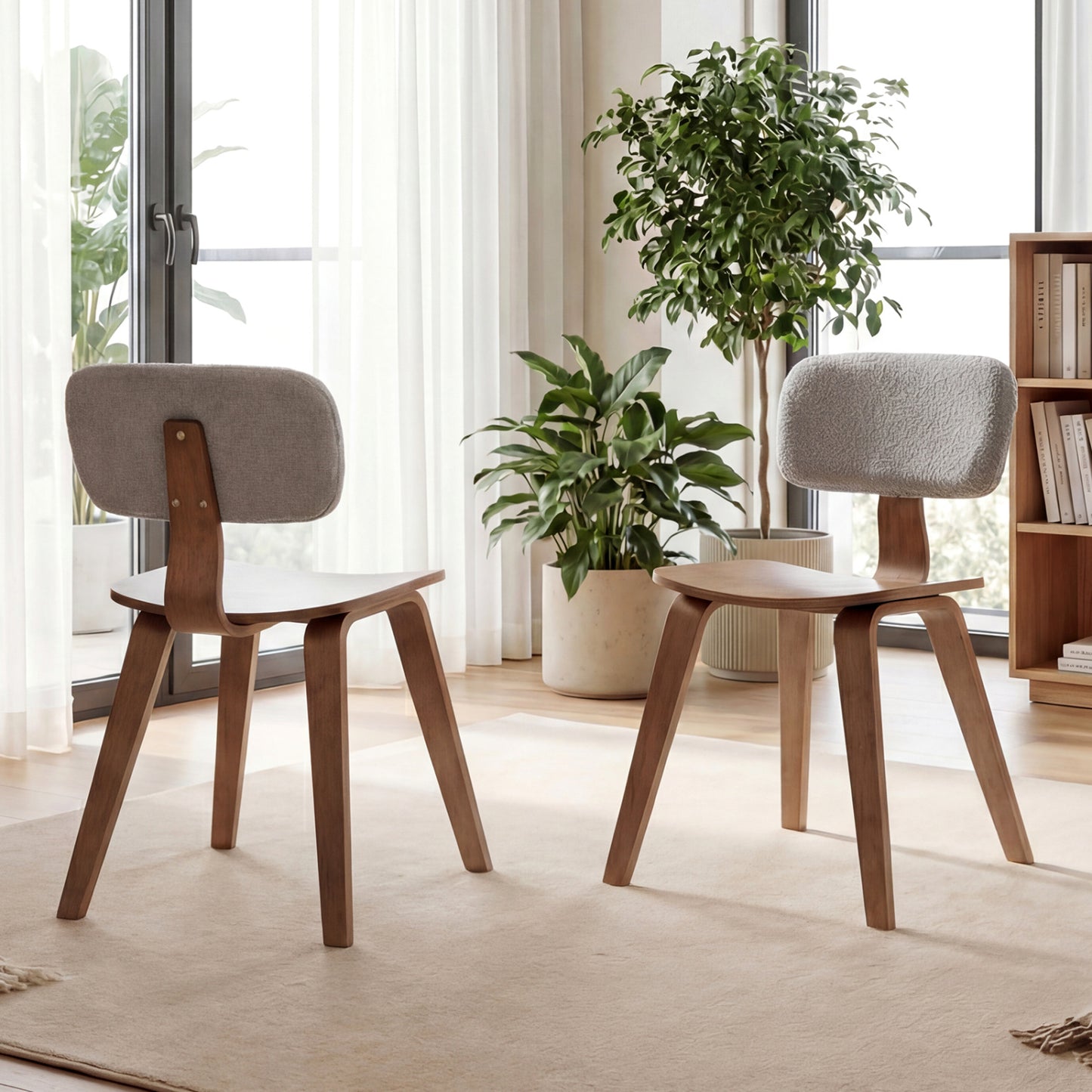 Rubber Wood Dining Chairs with Teddy Velvet Backrest, Set of 2