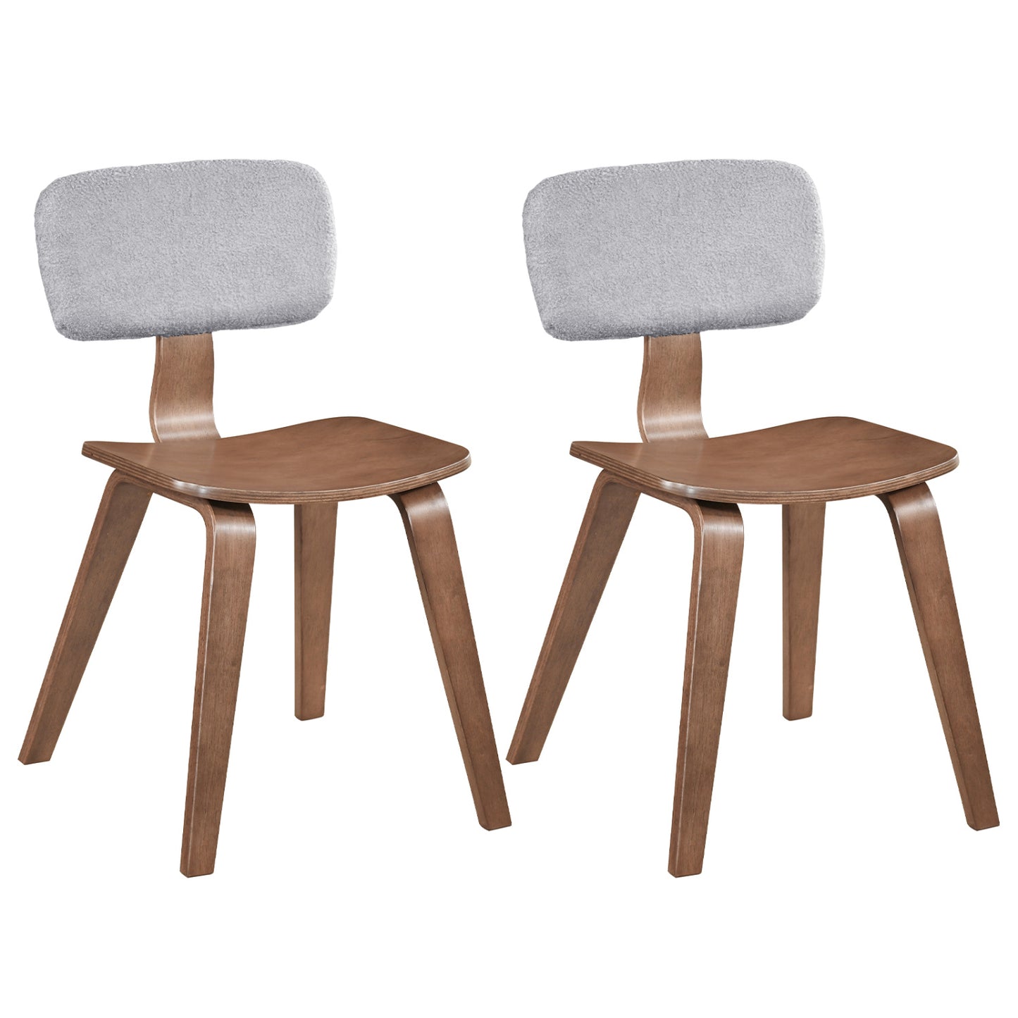 Rubber Wood Dining Chairs with Teddy Velvet Backrest, Set of 2