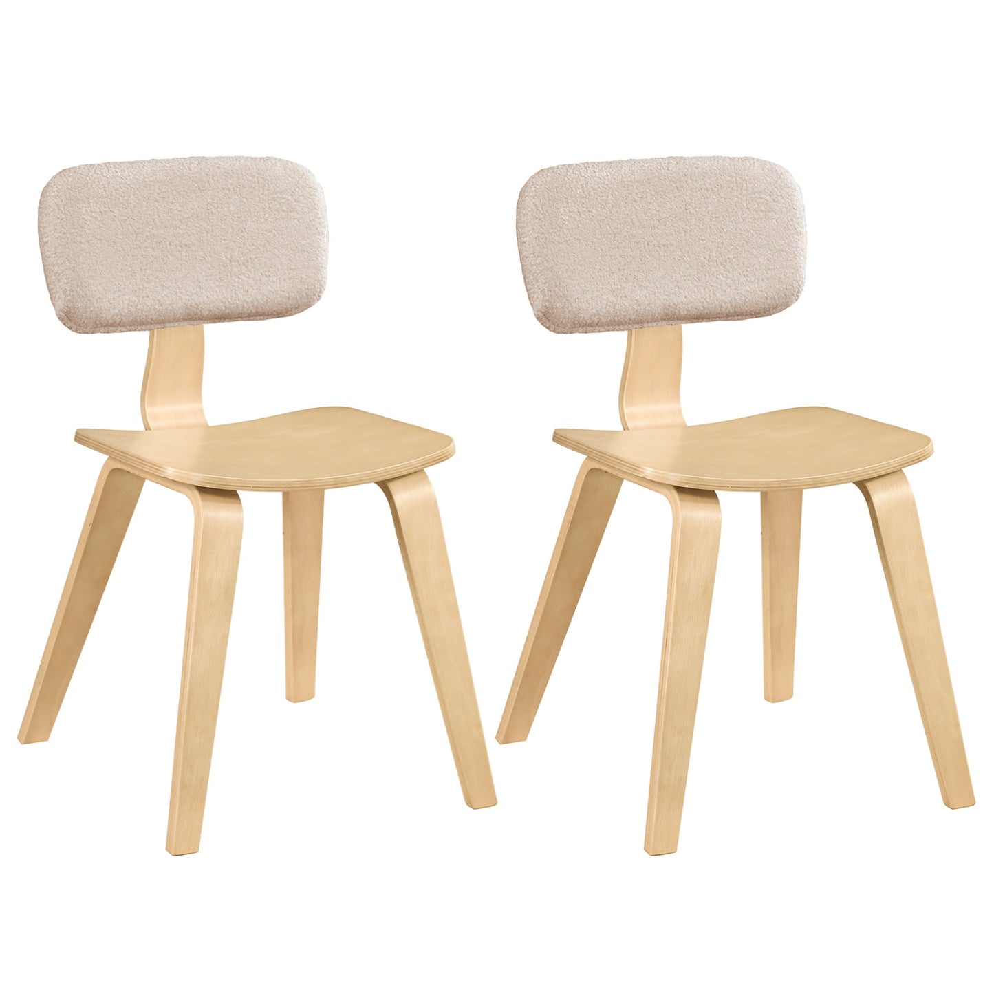 Rubber Wood Dining Chairs with Teddy Velvet Backrest, Set of 2