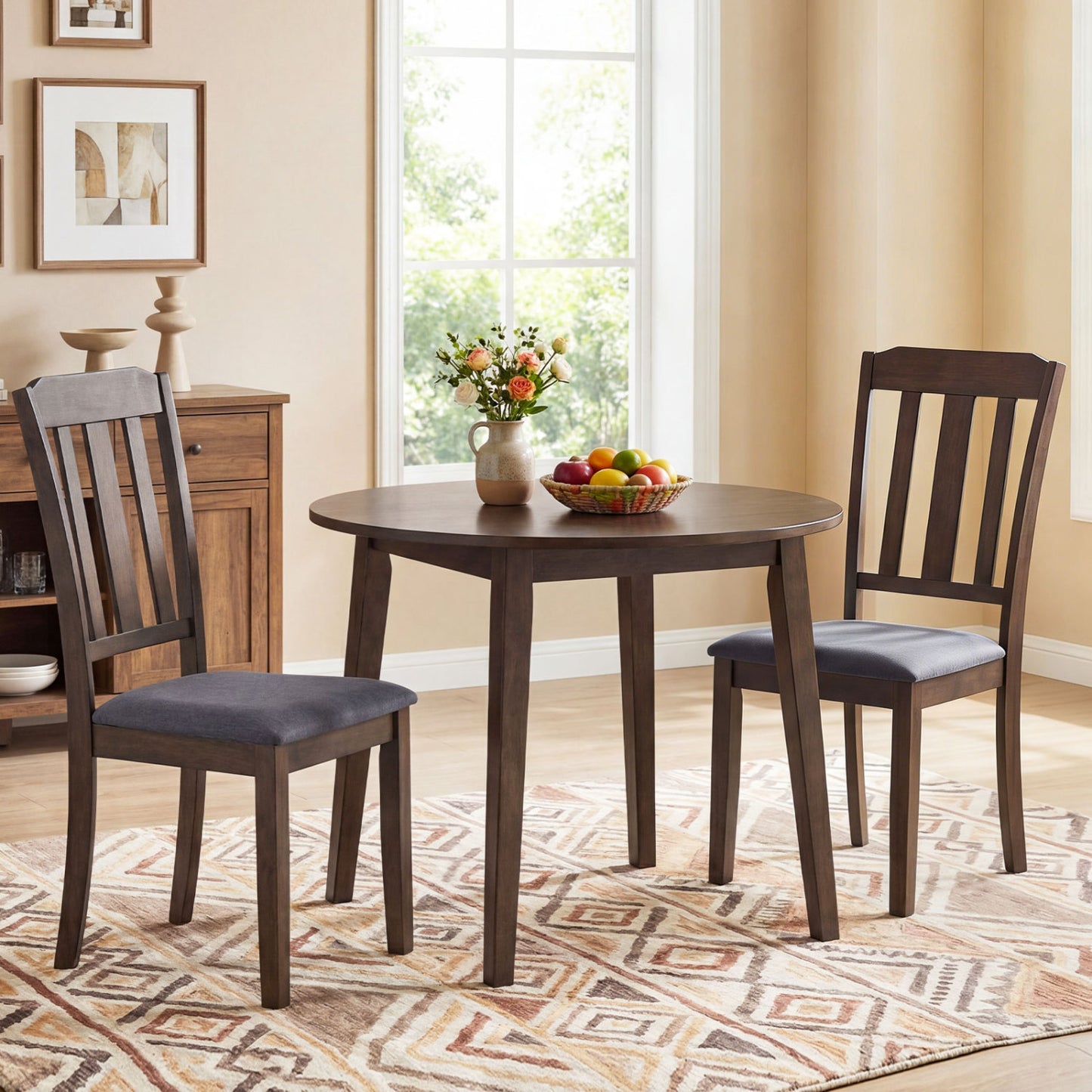 Rubber Wood Dining Chairs Set of 2 with Padded Seats