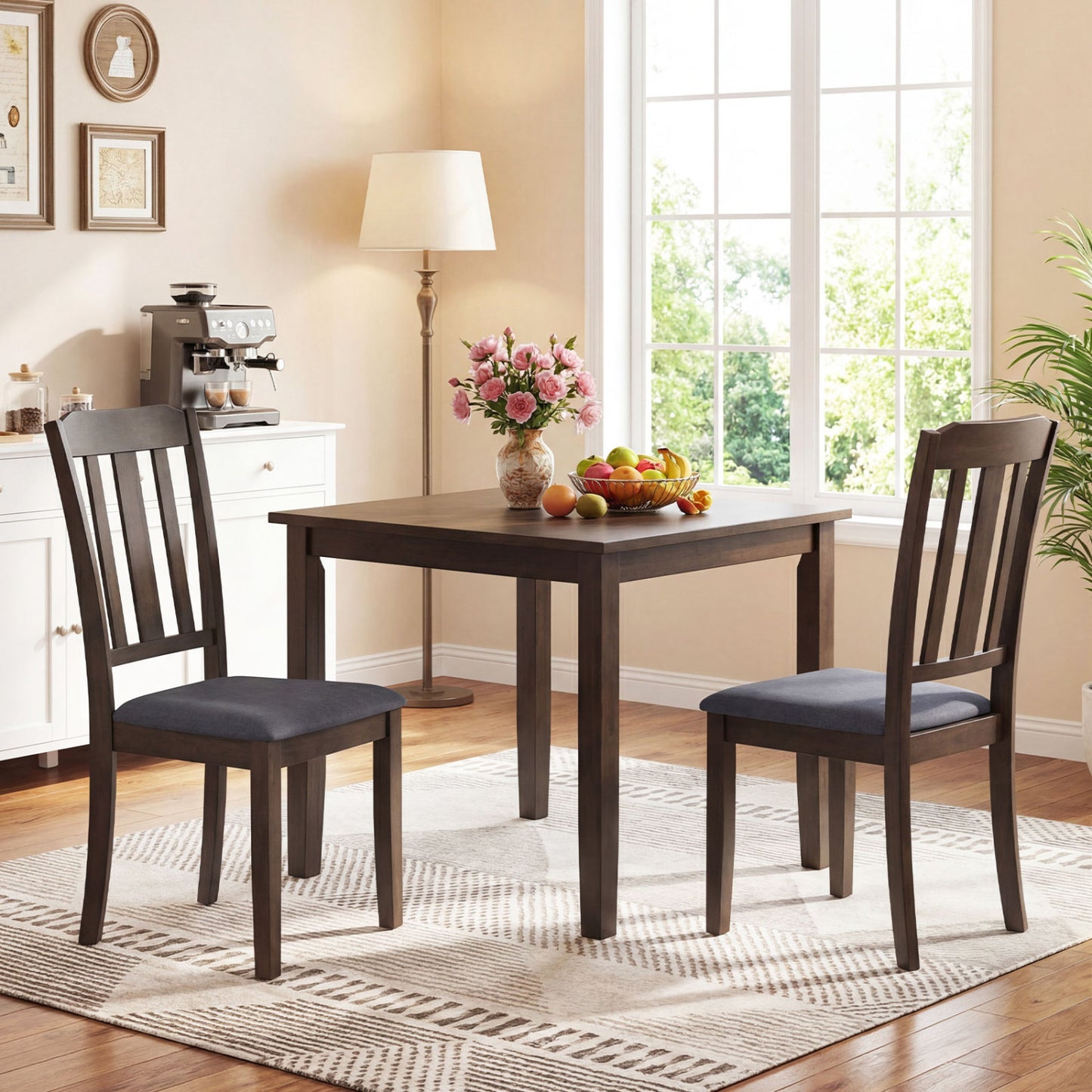 Rubber Wood Dining Chairs Set of 2 with Padded Seats