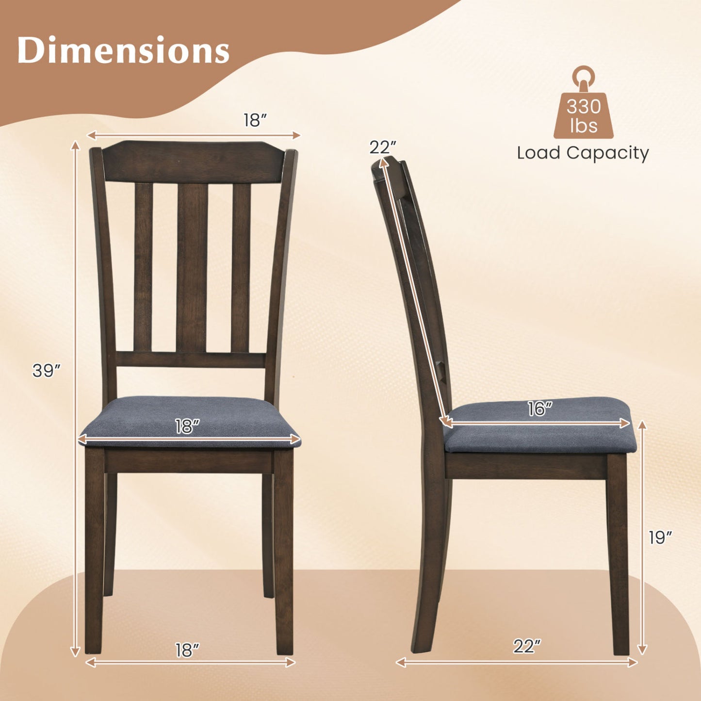 Rubber Wood Dining Chairs Set of 2 with Padded Seats