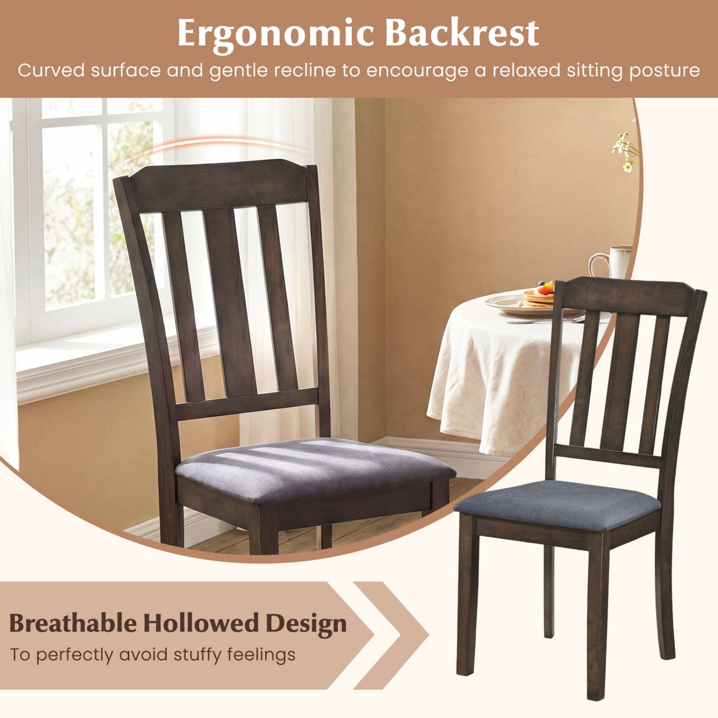 Rubber Wood Dining Chairs Set of 2 with Padded Seats