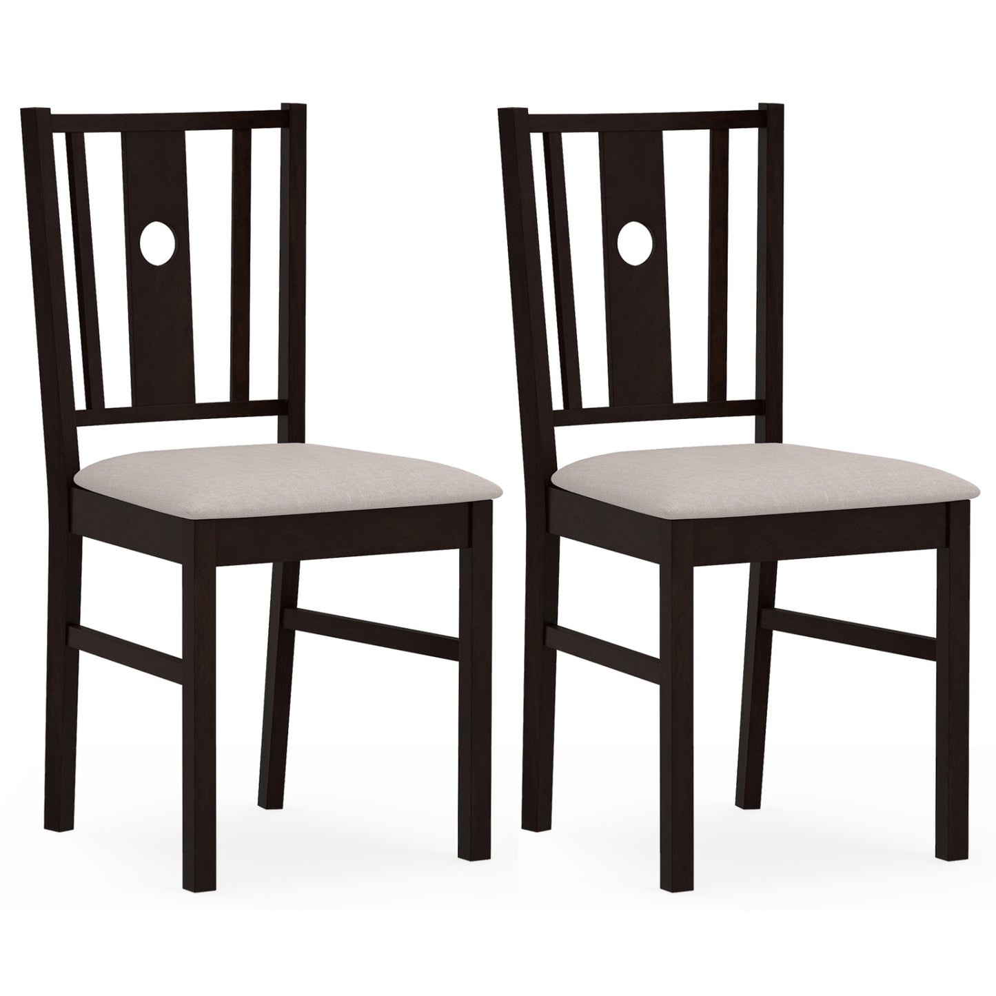 Rubber Wood Dining Chairs with Padded Fabric Seat, Set of 2