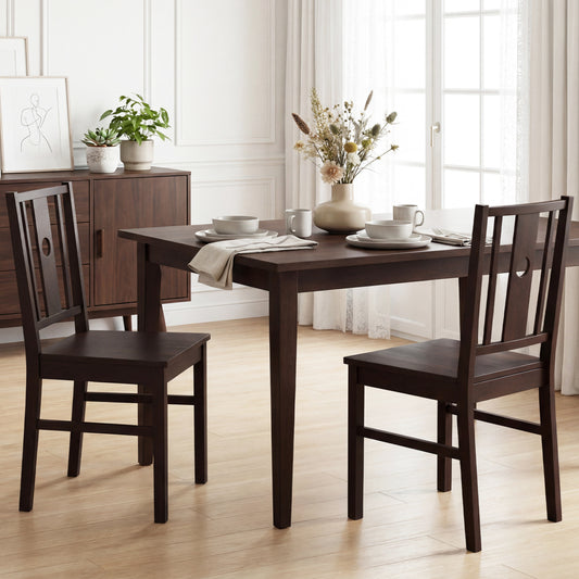 Solid Rubber Wood Dining Chairs with Slatted Backrest, Set of 2