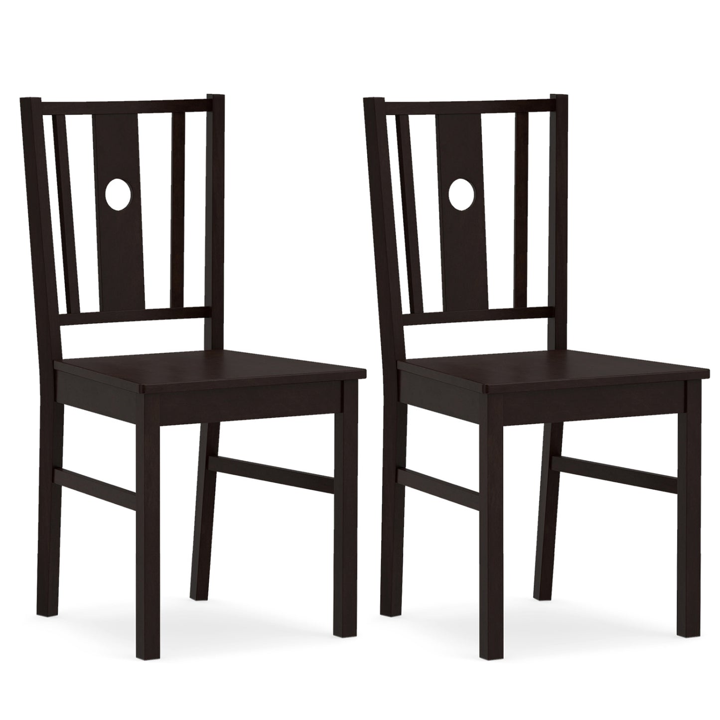 Solid Rubber Wood Dining Chairs with Slatted Backrest, Set of 2