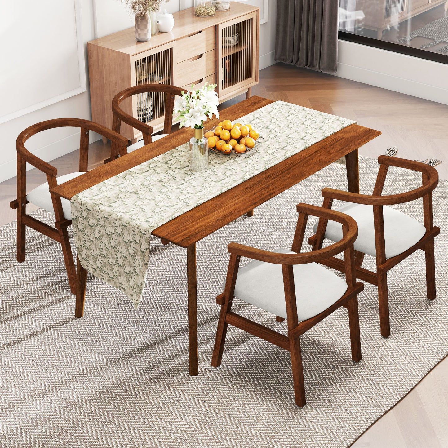 Solid Rubber Wood Dining Chairs with Wrap-Around Armrests