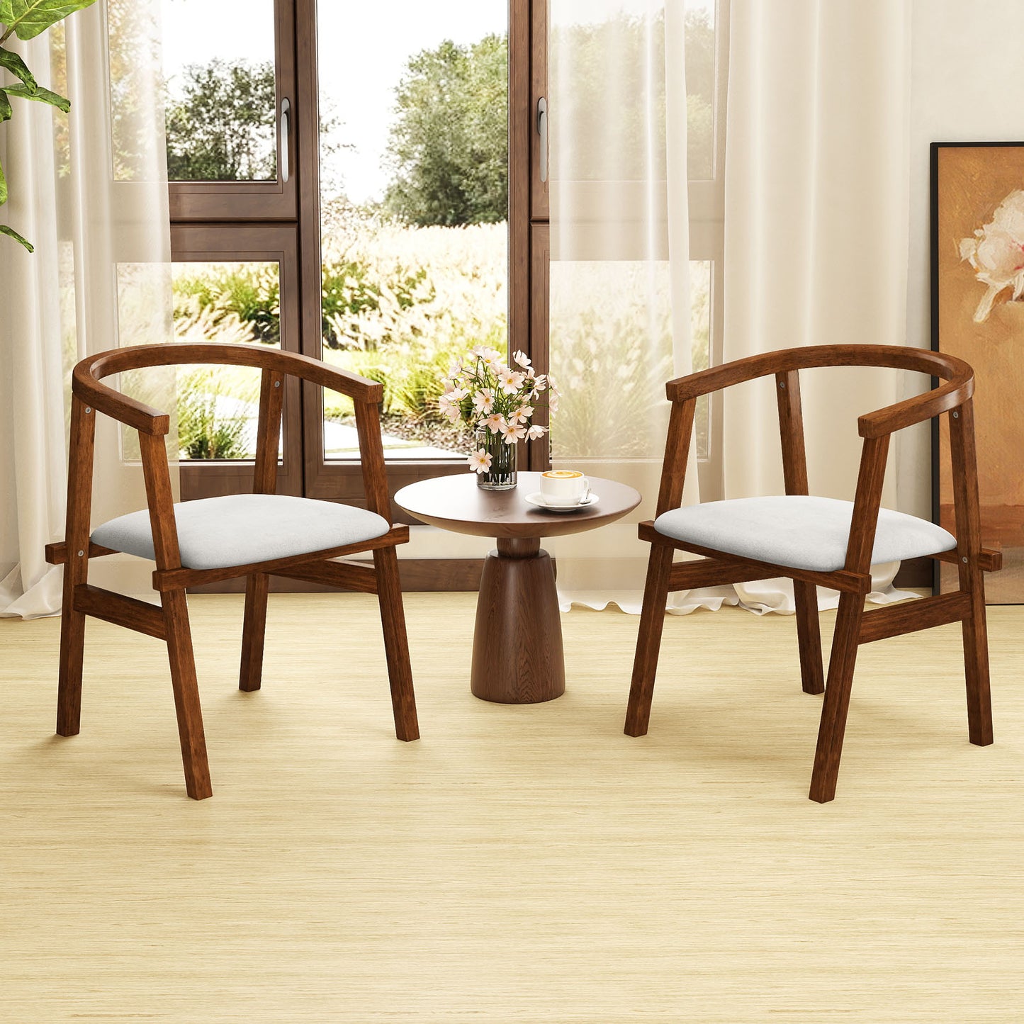 Solid Rubber Wood Dining Chairs with Wrap-Around Armrests