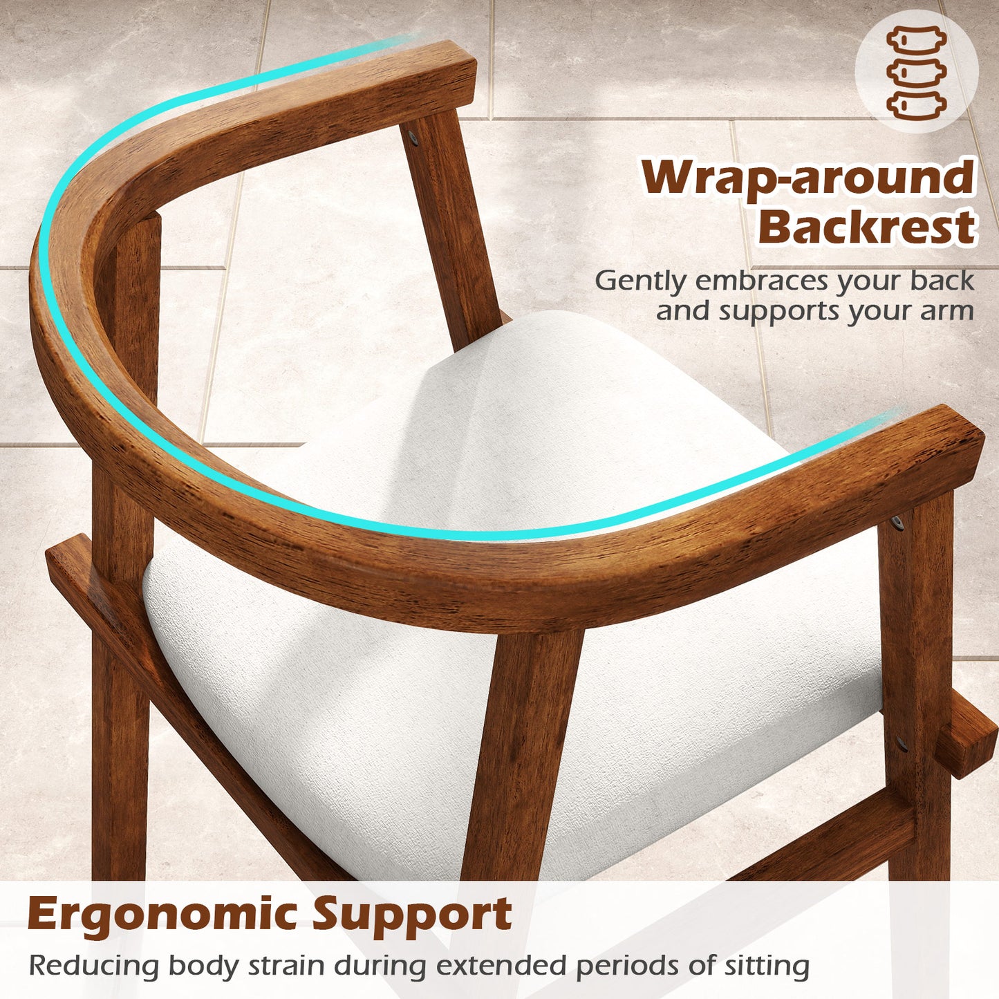 Solid Rubber Wood Dining Chairs with Wrap-Around Armrests