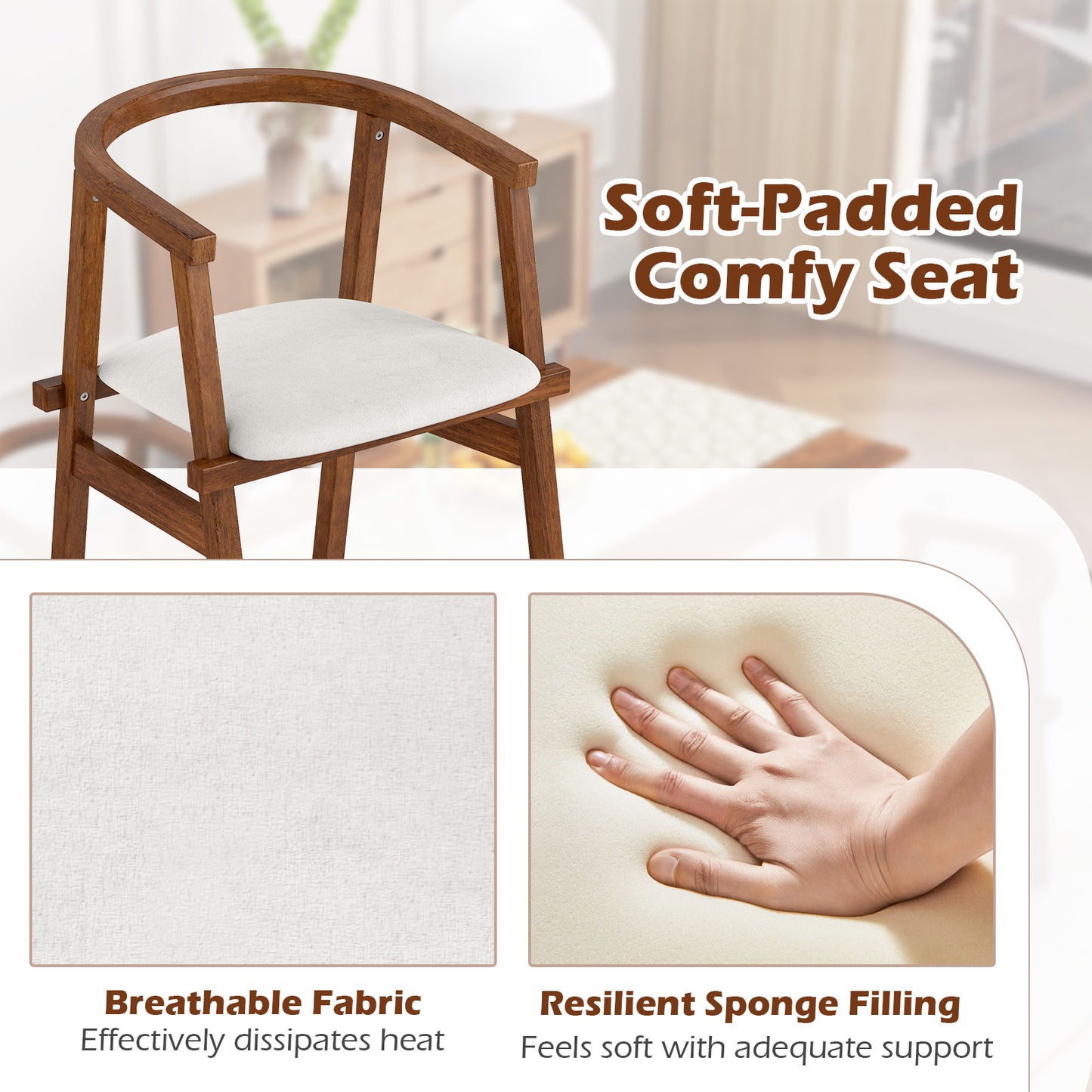 Solid Rubber Wood Dining Chairs with Wrap-Around Armrests