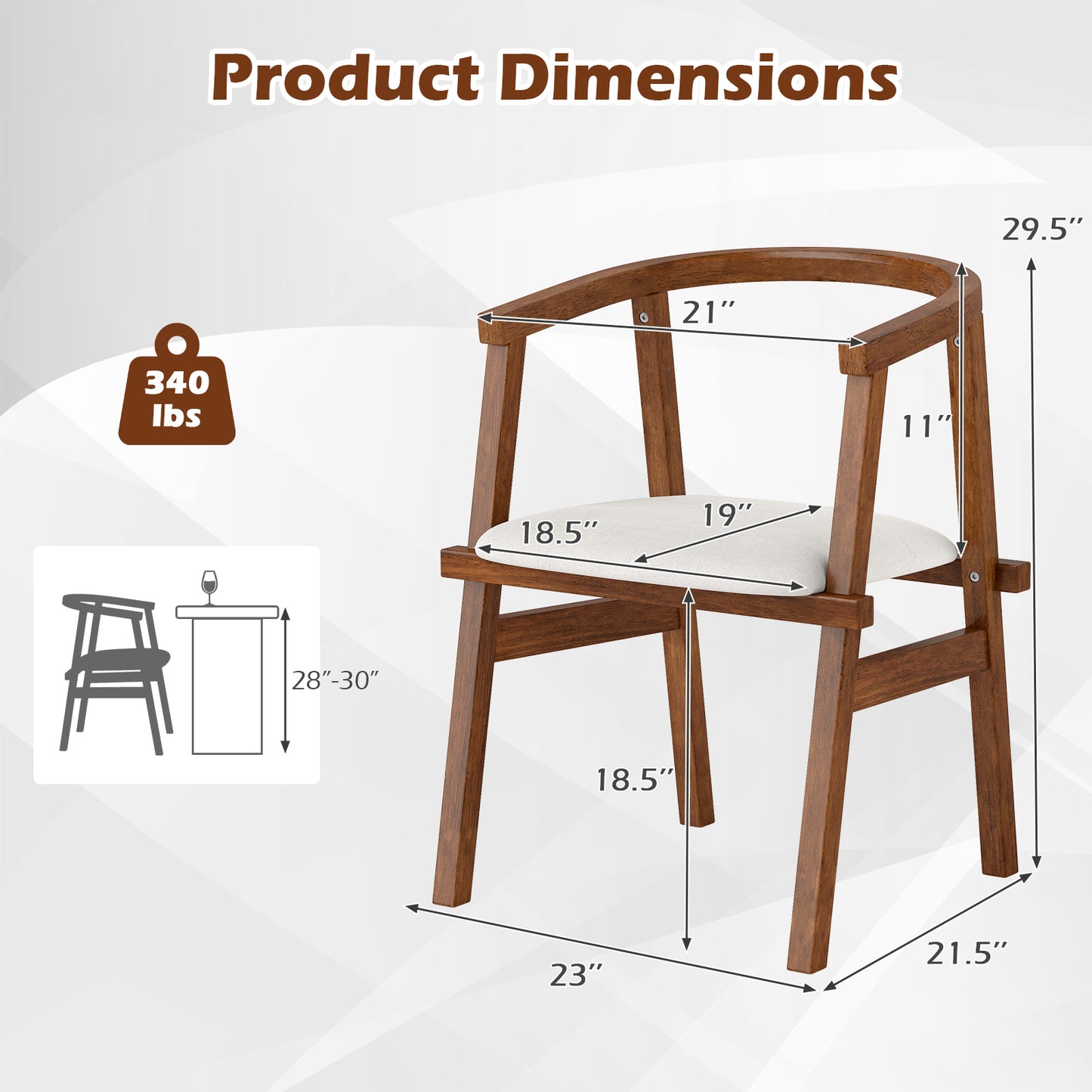 Solid Rubber Wood Dining Chairs with Wrap-Around Armrests