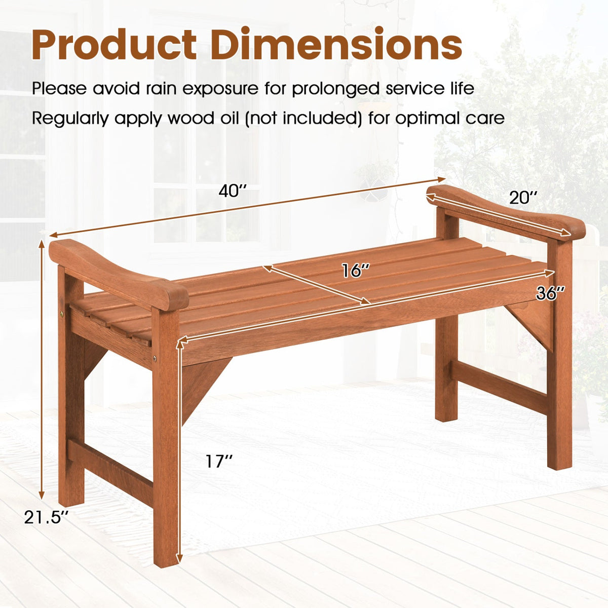 Solid Wood Backless Garden Bench Set with Support Handles