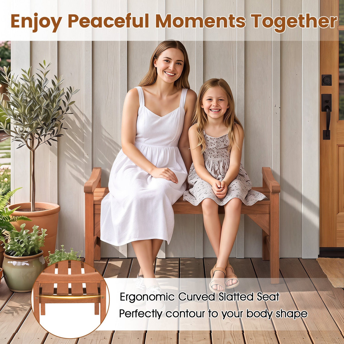 Solid Wood Backless Garden Bench Set with Support Handles
