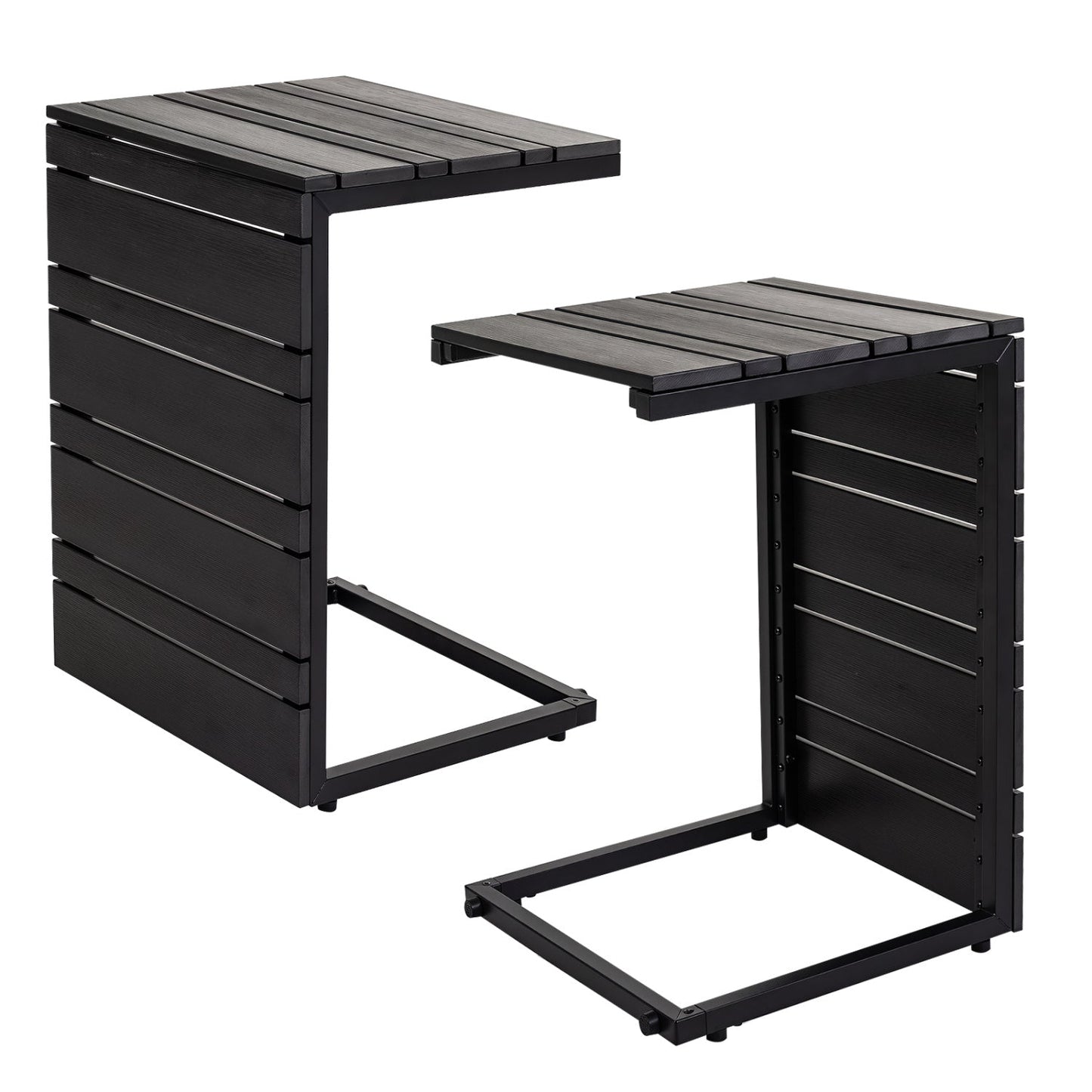 C-Shaped Side Table Set of 2 with Wood-Plastic Top