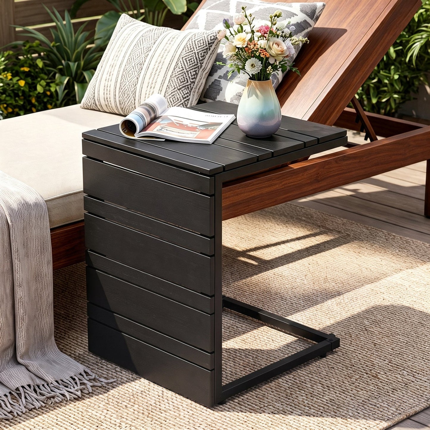 C-Shaped Side Table Set of 2 with Wood-Plastic Top