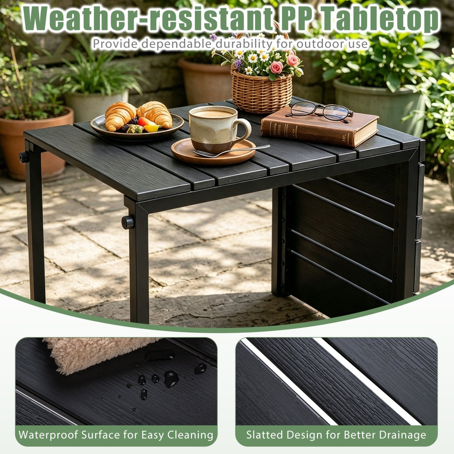 C-Shaped Side Table Set of 2 with Wood-Plastic Top