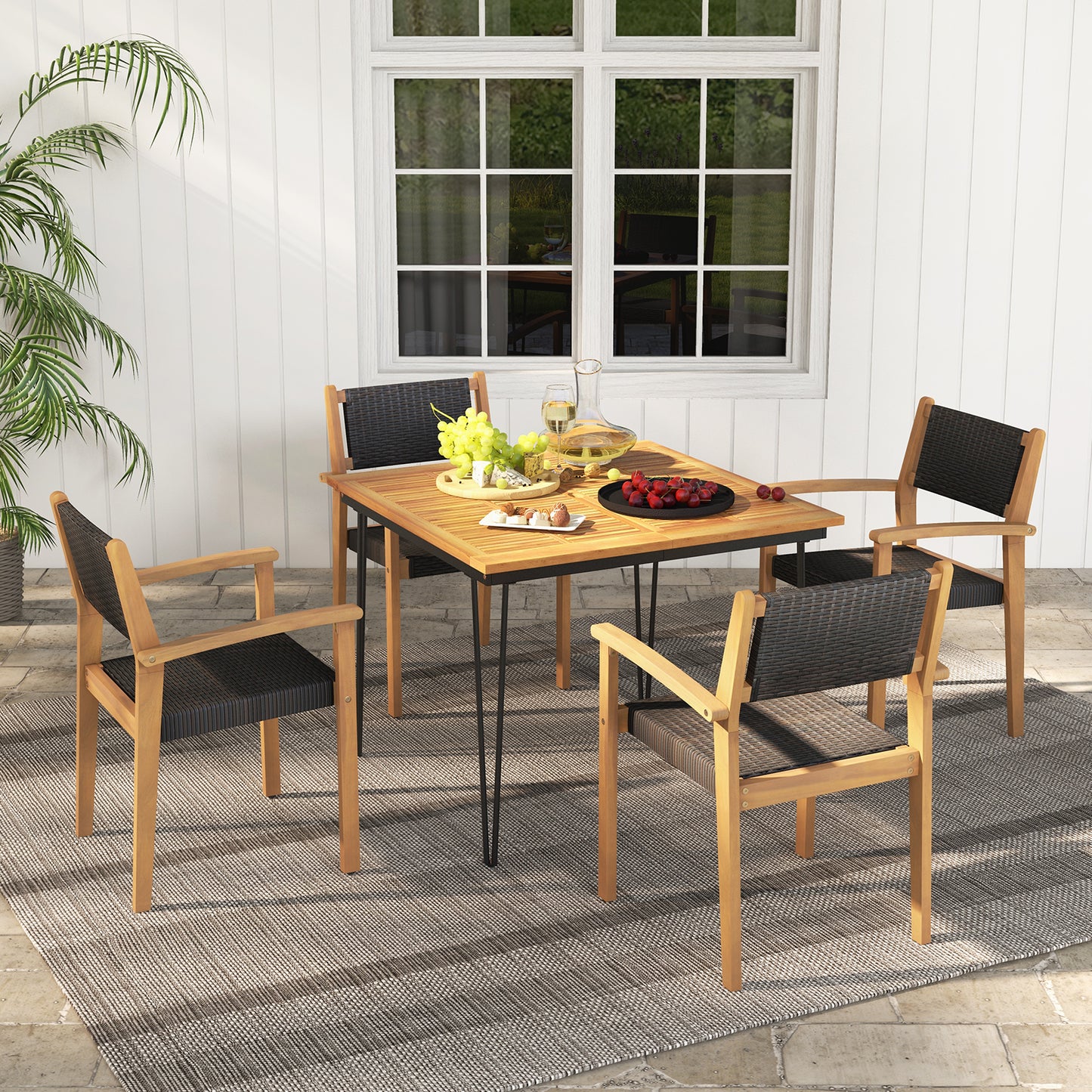 Stackable Wicker Dining Chairs Set of 2 - Mixed Brown