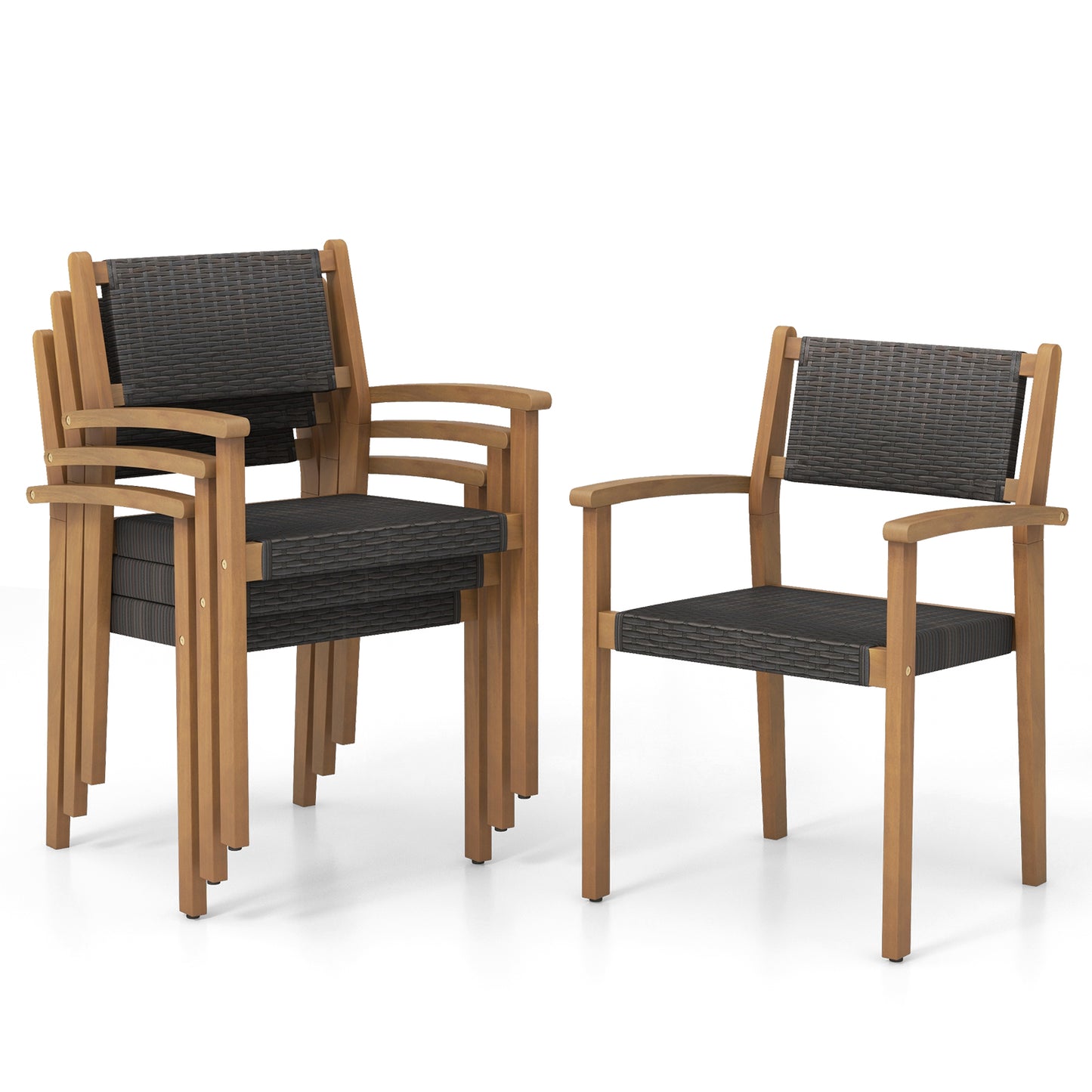 Stackable Wicker Dining Chairs Set of 2 - Mixed Brown