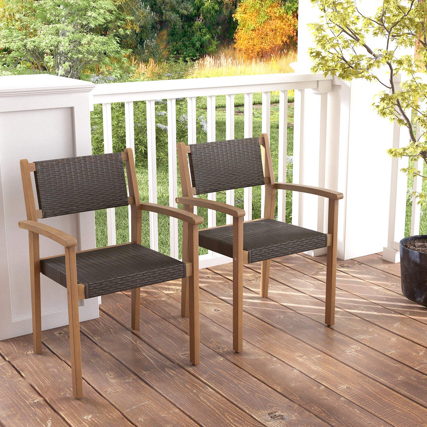 Stackable Wicker Dining Chairs Set of 2 - Mixed Brown
